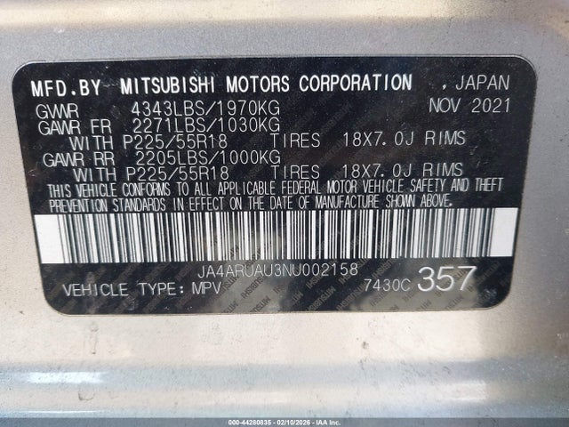 2022 MITSUBISHI OUTLANDER SPORT JA4ARUAU3NU002158 Photo 8