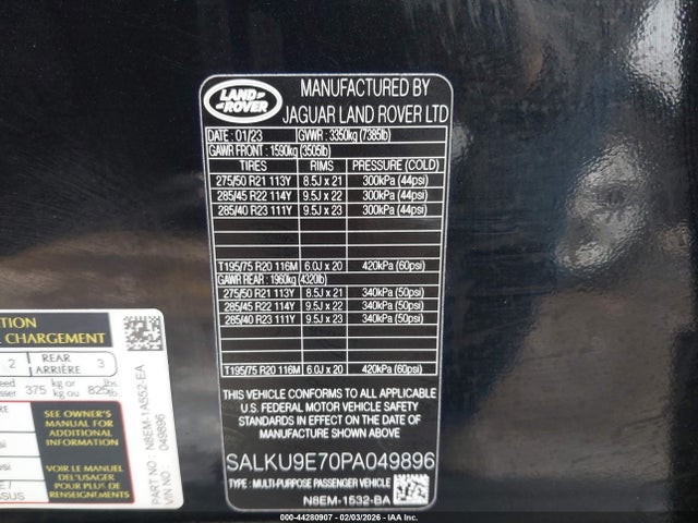 Aukcja sprzedaży 2023 Land Rover Range Rover Sv, vin: SALKU9E70PA049896, numer aukcji: 44280907
