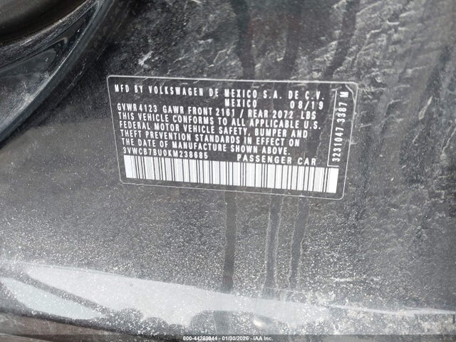 44280944 :رقم المزاد ، 3VWCB7BU0KM238685 vin ، 2019 Volkswagen Jetta 1.4t R-line/1.4t S/1.4t Se مزاد بيع
