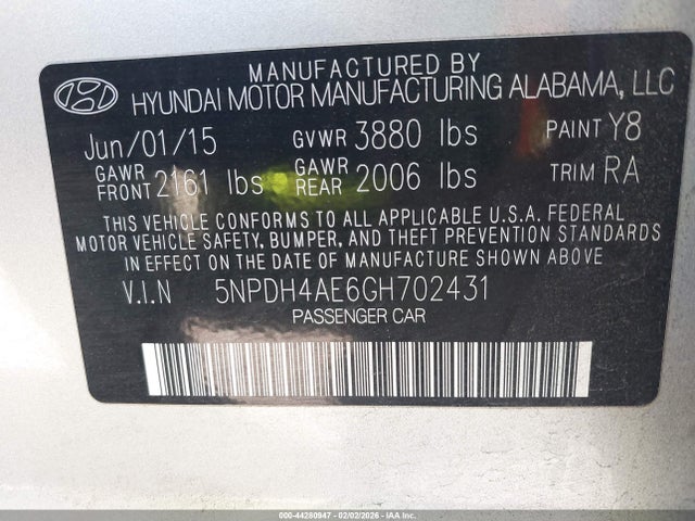 Hyundai ELANTRA SE 2016 5NPDH4AE6GH702431 Image 9
