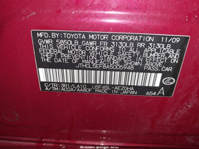 44280954 :رقم المزاد ، JTHCL5EF8A5005948 vin ، 2010 Lexus Ls 460 مزاد بيع