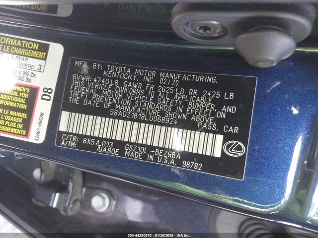 Aukcja sprzedaży 2020 Lexus Es 350, vin: 58ADZ1B18LU068924, numer aukcji: 44280970