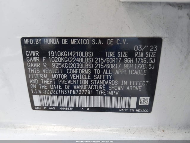 3CZRZ1H37PM737781 Honda Hr-v 2wd Lx