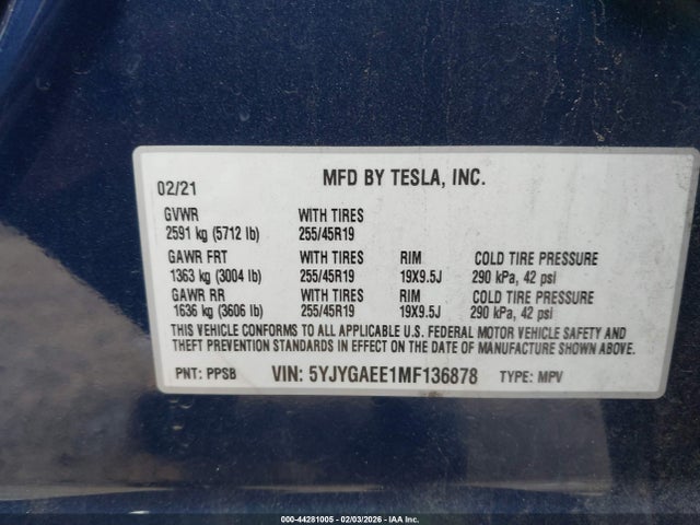 2021 TESLA MODEL Y 5YJYGAEE1MF136878 Photo 8