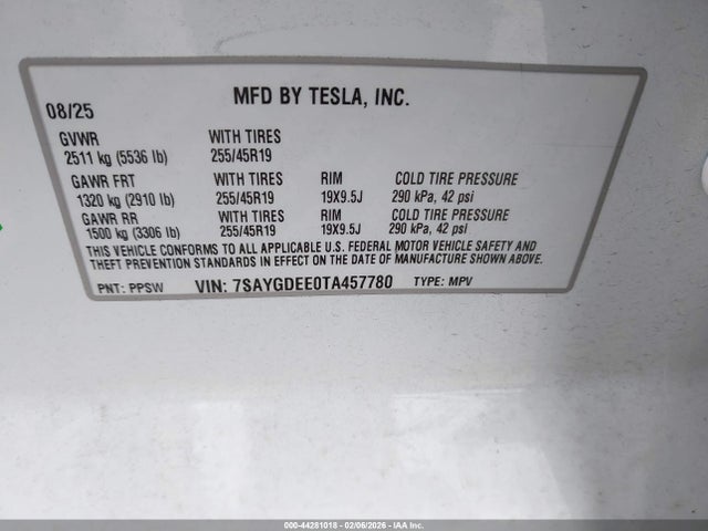 2026 TESLA MODEL Y 7SAYGDEE0TA457780 Photo 8