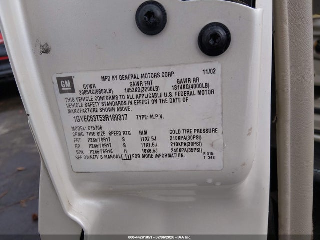 2003 CADILLAC ESCALADE 1GYEC63T53R169317 Photo 8