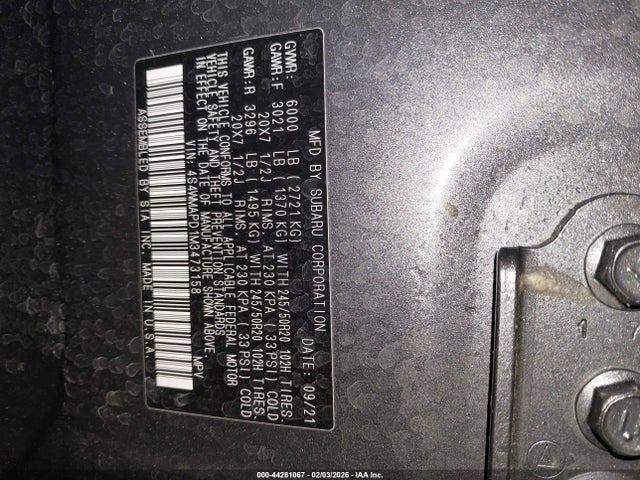 Subaru Ascent Limited 2021 4S4WMAPD1M3473158 Image 9