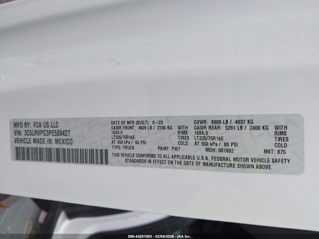 Aukcja sprzedaży 2023 Ram Promaster 2500 Window Van High Roof 159 Wb, vin: 3C6LRVPG3PE589427, numer aukcji: 44281093