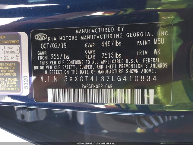 44281095 :رقم المزاد ، 5XXGT4L37LG410834 vin ، 2020 Kia Optima S مزاد بيع
