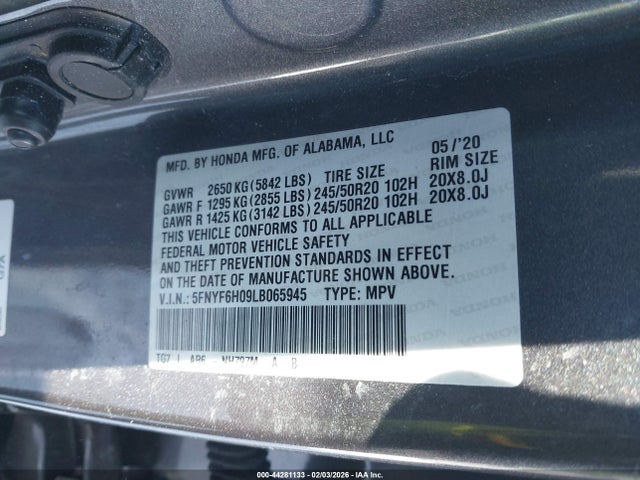 Honda Pilot Awd Elite 2020 5FNYF6H09LB065945 Image 9