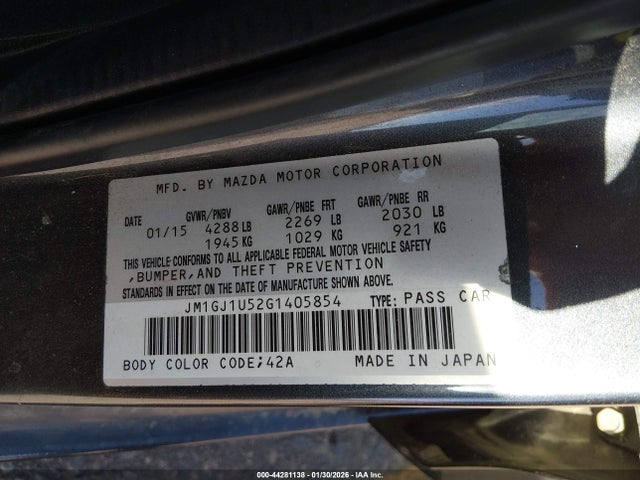 Aukcja sprzedaży 2016 Mazda Mazda6 I Sport, vin: JM1GJ1U52G1405854, numer aukcji: 44281138
