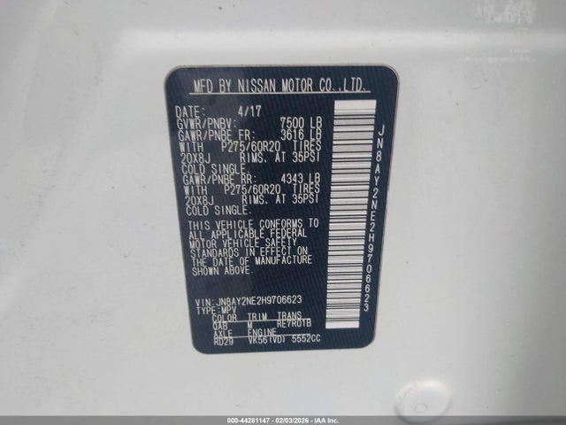 2017 NISSAN ARMADA JN8AY2NE2H9706623 Photo 8