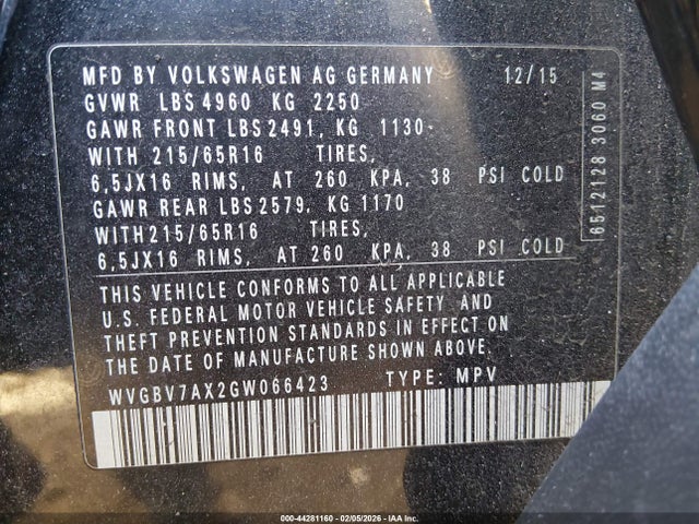 Volkswagen TIGUAN S 2016 WVGBV7AX2GW066423 Image 9