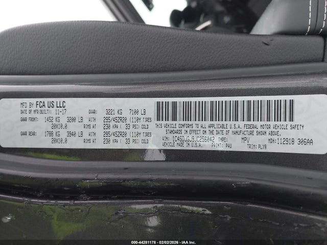 Продаж на аукціоні авто 2018 Dodge Durango Srt Awd, vin: 1C4SDJGJ9JC256042, номер лоту: 44281178