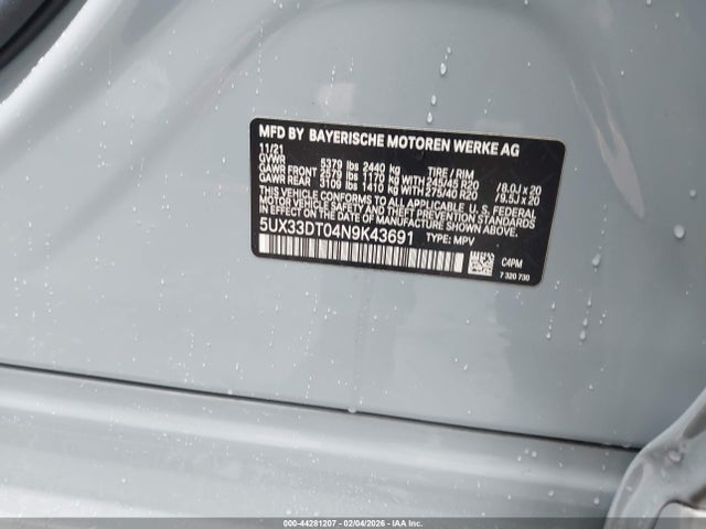 Auction sale of the 2022 Bmw X4 Xdrive30i, vin: 5UX33DT04N9K43691, lot number: 44281207