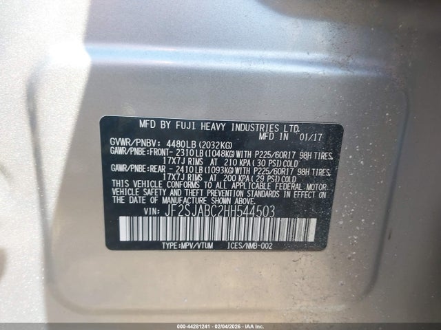 Продажа на аукционе авто 2017 Subaru Forester 2.5i, vin: JF2SJABC2HH544503, номер лота: 44281241