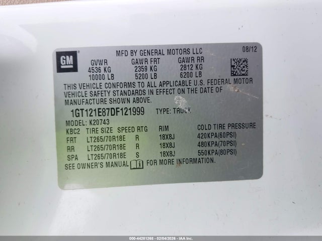 Aukcja sprzedaży 2013 Gmc Sierra 2500hd Slt, vin: 1GT121E87DF121999, numer aukcji: 44281268