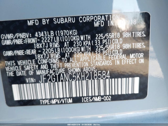 JF2GTANC5KH218584 Subaru Crosstrek 2.0i Limited