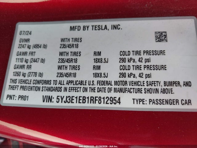 2024 TESLA MODEL 3 5YJ3E1EB1RF812954 Photo 8
