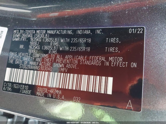 2022 TOYOTA HIGHLANDER 5TDGZRAH8NS103040 Photo 8