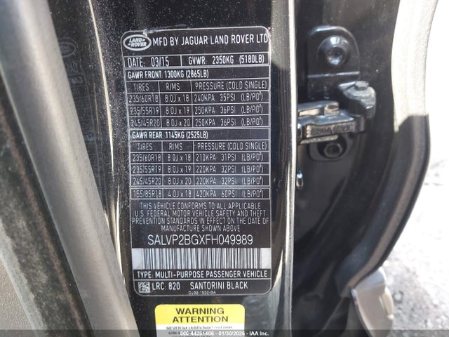 2015 LAND ROVER RANGE ROVER EVOQUE SALVP2BGXFH049989 Photo 8