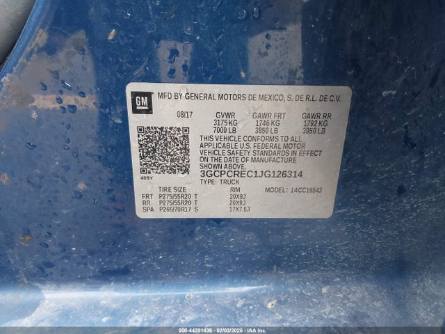 Продаж на аукціоні авто 2018 Chevrolet Silverado 1500 1lt, vin: 3GCPCREC1JG126314, номер лоту: 44281436
