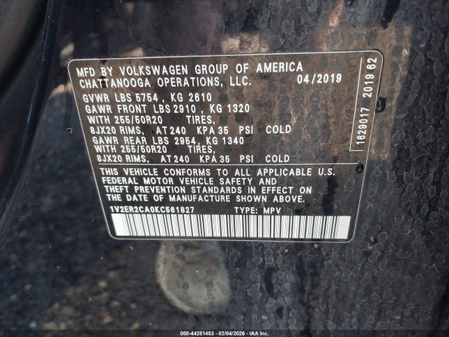 2019 VOLKSWAGEN ATLAS 1V2ER2CA0KC561827 Photo 8