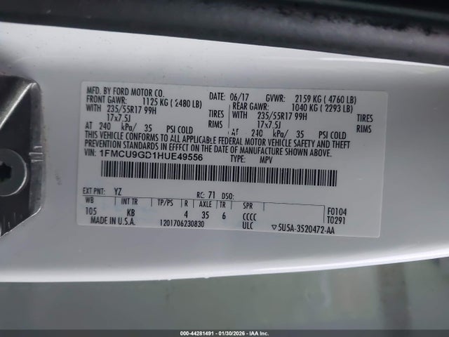 1FMCU9GD1HUE49556 Ford ESCAPE SE