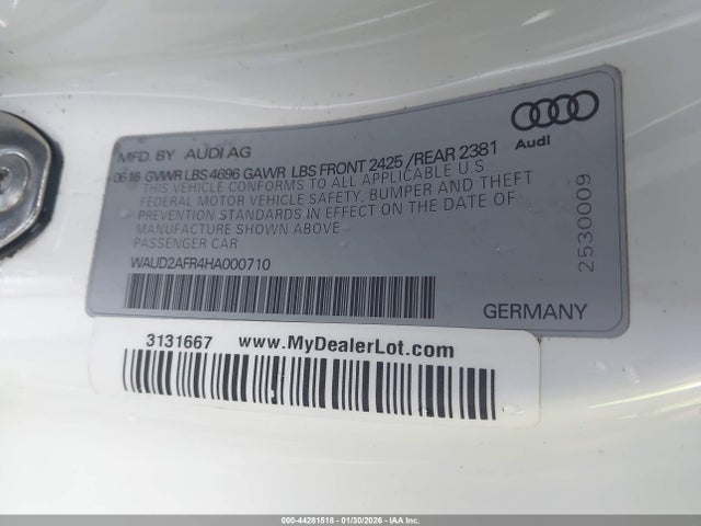 Aukcja sprzedaży 2017 Audi A5 2.0t Sport, vin: WAUD2AFR4HA000710, numer aukcji: 44281518