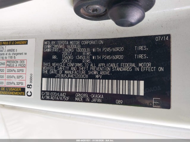 Toyota 4runner Limited 2014 JTEBU5JR4E5200828 Image 9