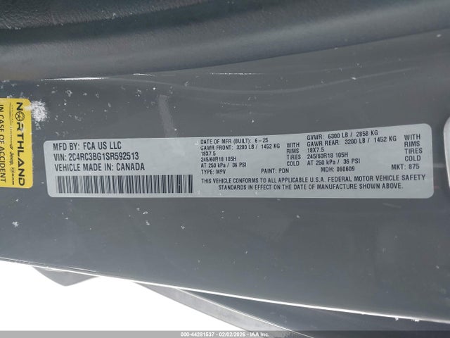 Продажа на аукционе авто 2025 Chrysler Pacifica Select, vin: 2C4RC3BG1SR592513, номер лота: 44281537