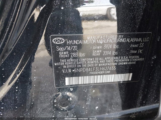5NPD84LF3LH627655 Hyundai Elantra Limited