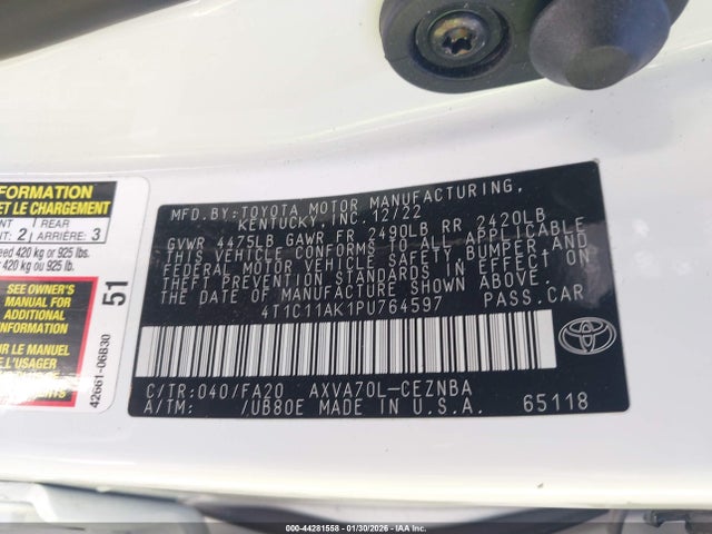 4T1C11AK1PU764597 Toyota CAMRY LE