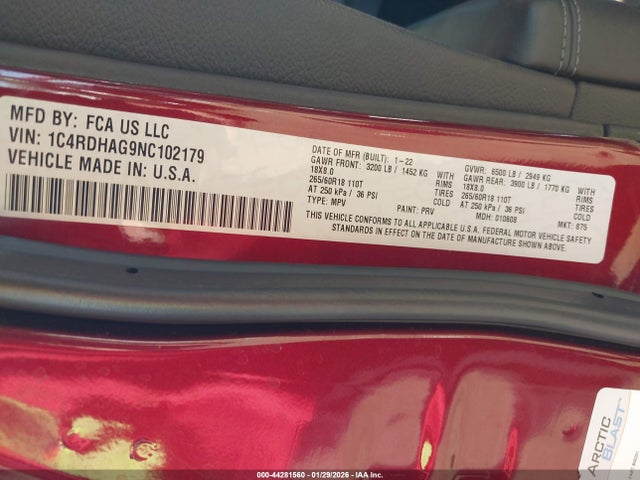 Dodge Durango Sxt Rwd 2022 1C4RDHAG9NC102179 Image 9