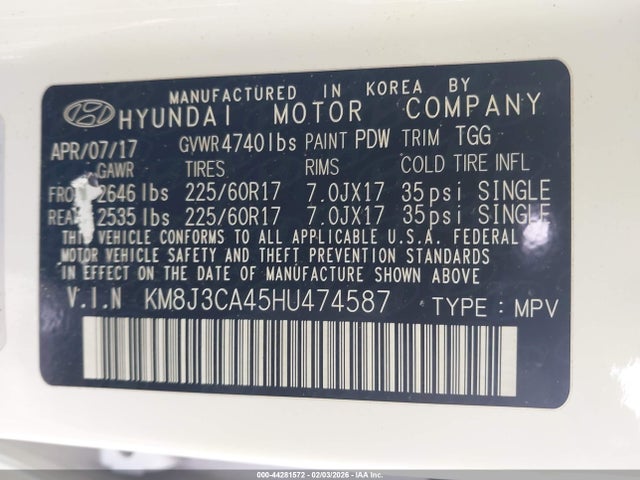 KM8J3CA45HU474587 Hyundai TUCSON SE