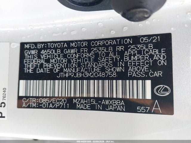 JTHP9JBH3M2048758 Lexus UX 250H