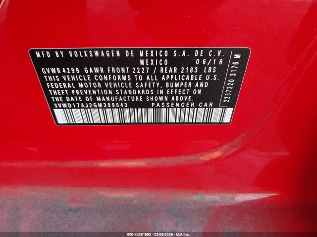 3VWD17AJ2GM399643 Volkswagen Jetta 1.8t Sport