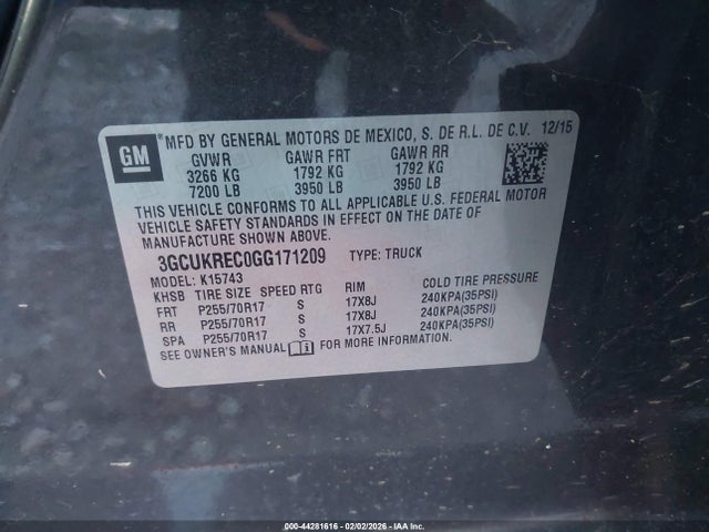3GCUKREC0GG171209 Chevrolet Silverado 1500 1lt