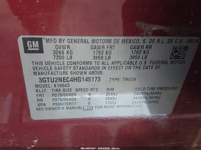 Продажа на аукционе авто 2017 Gmc Sierra 1500 Slt, vin: 3GTU2NEC4HG145173, номер лота: 44281637