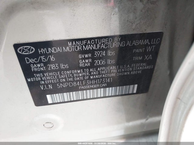 5NPD84LF3HH173141 Hyundai ELANTRA SE