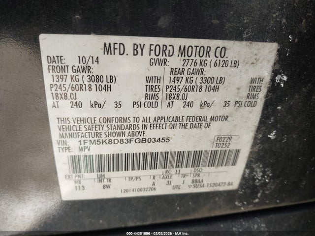 Ford EXPLORER XLT 2015 1FM5K8D83FGB03455 Image 9