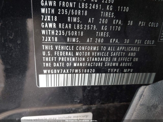 2015 VOLKSWAGEN TIGUAN WVGBV7AX7FW518820 Photo 8