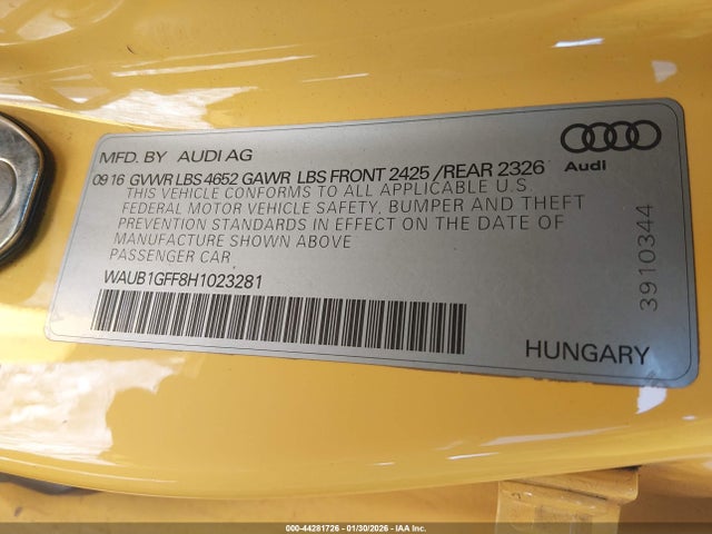 2017 AUDI S3 WAUB1GFF8H1023281 Photo 8