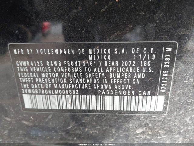 2020 Volkswagen Jetta 1.4t Sel Premium მანქანა იყიდება აუქციონზე, vin: 3VWGB7BU6LM005882, აუქციონის ნომერი: 44281781