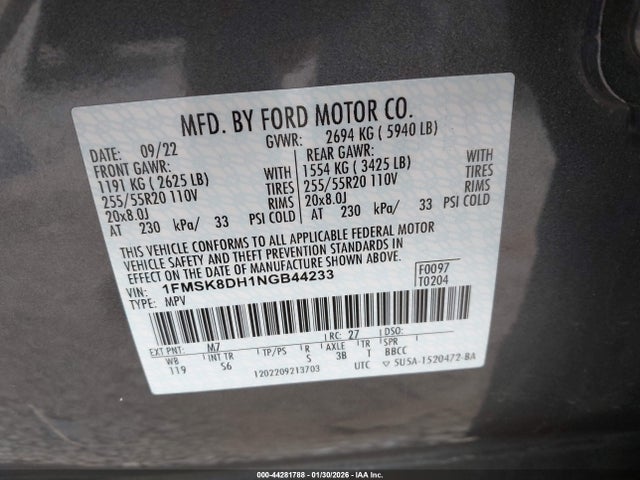 Ford EXPLORER XLT 2022 1FMSK8DH1NGB44233 Image 9