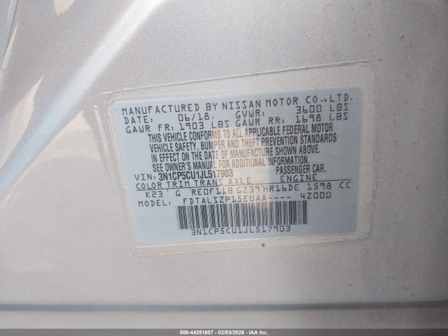 3N1CP5CU1JL517903 Nissan KICKS SV