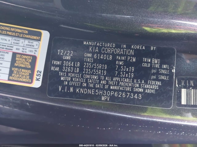KNDNE5H30P6267343 KIA Carnival Mpv Sx Prestige