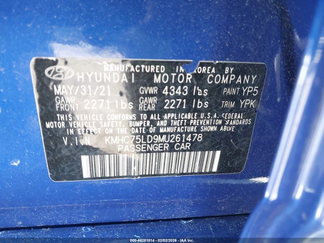 KMHC75LD9MU261478 Hyundai Ioniq Plug-in Hybrid Sel
