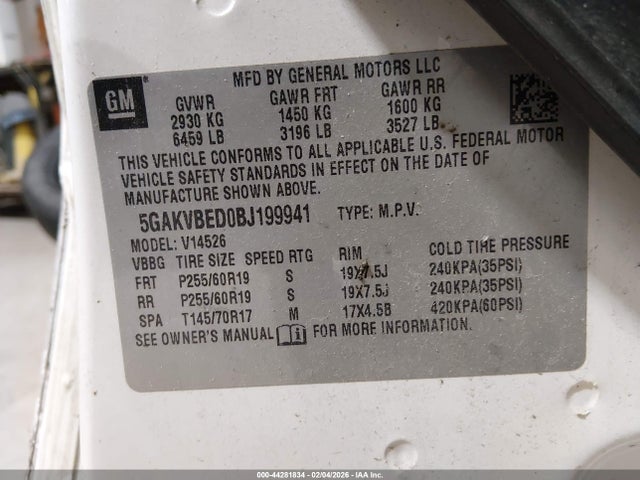 44281834 :رقم المزاد ، 5GAKVBED0BJ199941 vin ، 2011 Buick Enclave 1xl مزاد بيع