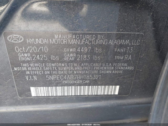 Aukcja sprzedaży 2011 Hyundai Sonata Limited 2.0t, vin: 5NPEC4AB7BH185321, numer aukcji: 44281894